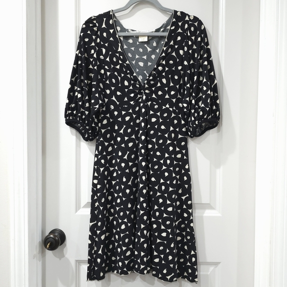 MAX STUDIO Vintage Black White Abstract Puff Sleeve Vneck Dress, Witchy, M - Picture 3 of 15